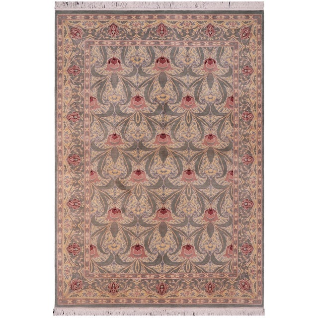 Shabby Chic 1990's Pak-Persian Green/Green Wool Rug - 4'7'' X 7'3'' For Sale - Image 9 of 9