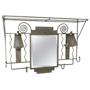 French Art Deco Hanging Coat Rack With Signed Muller Frères Sconces - a Pair