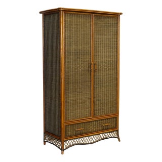 Woven Wicker Armoire with Drawer, 1970s For Sale