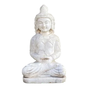 Vintage Distressed White Marble Stone Sitting Tara Bodhisattva Statue
