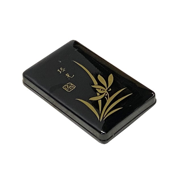 Small Oriental Asian Black Lacquer Wood Box InkWell Dipping Display Set For Sale In San Francisco - Image 6 of 6
