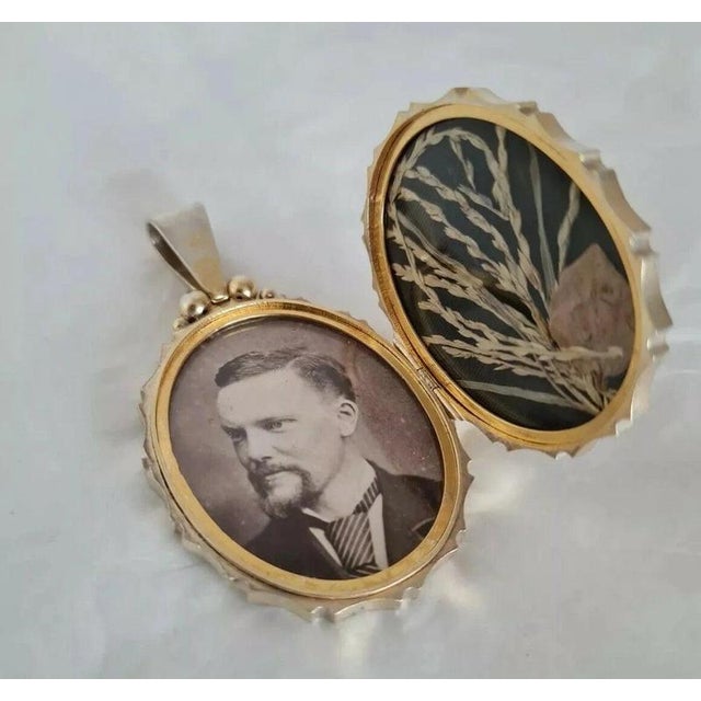 Metal Victorian Sterling Silver Oval Locket & Chain, 1890 For Sale - Image 7 of 12