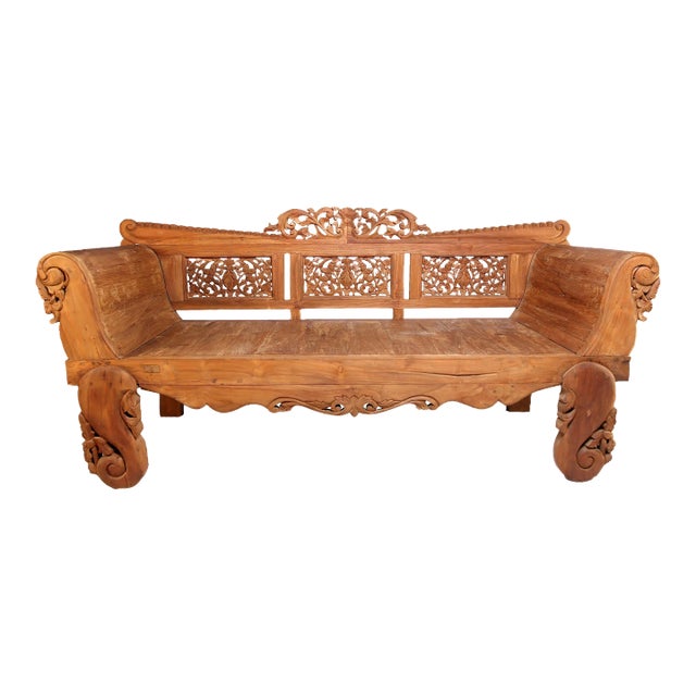 Bali Teak Daybed With Hand Carved Rails 24 For Sale