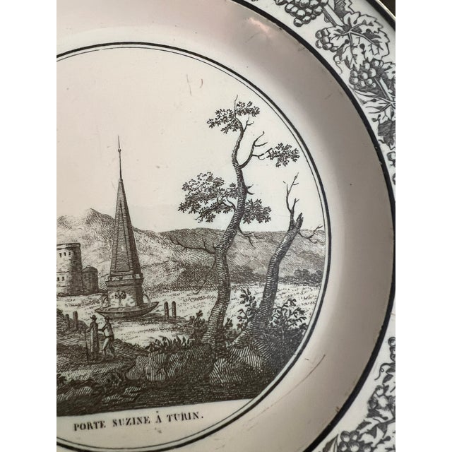 Black A Antique French Creamware Plate With Black Transfer Decoration, "Porte Suzine a Turin", Circa 1800 For Sale - Image 8 of 10