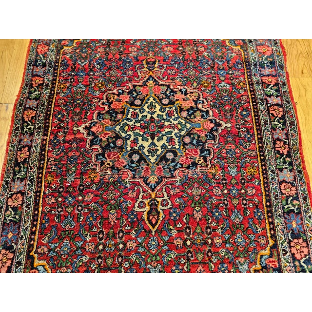 Vintage Persian Bidjar Rug, Hand-Knotted Wool, Geometric Medallion Pattern, Red & Navy, 3x4 For Sale - Image 10 of 16
