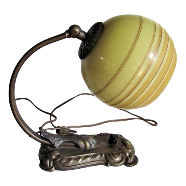 Vintage Art Deco Bauhaus German Desk Lamp in Bronze with Opaline Glass Shade, 1930s For Sale
