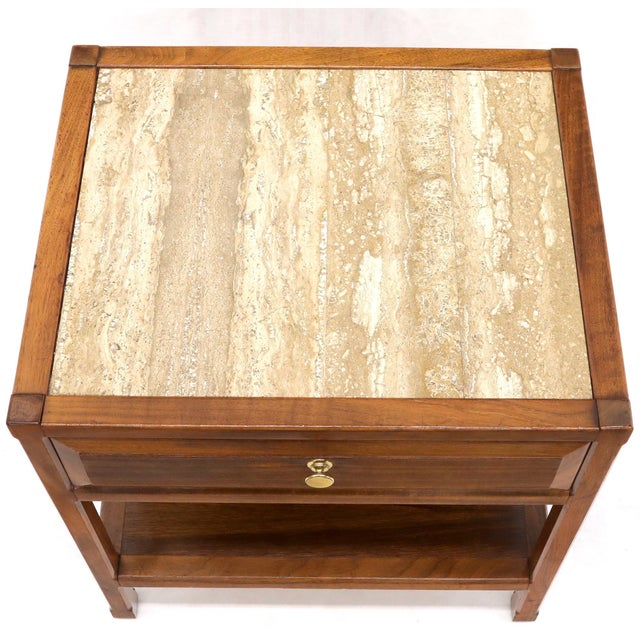 Late 20th Century John Widdicomb Solid Walnut Oak Interior Travertine Top End Table Stand For Sale - Image 10 of 16