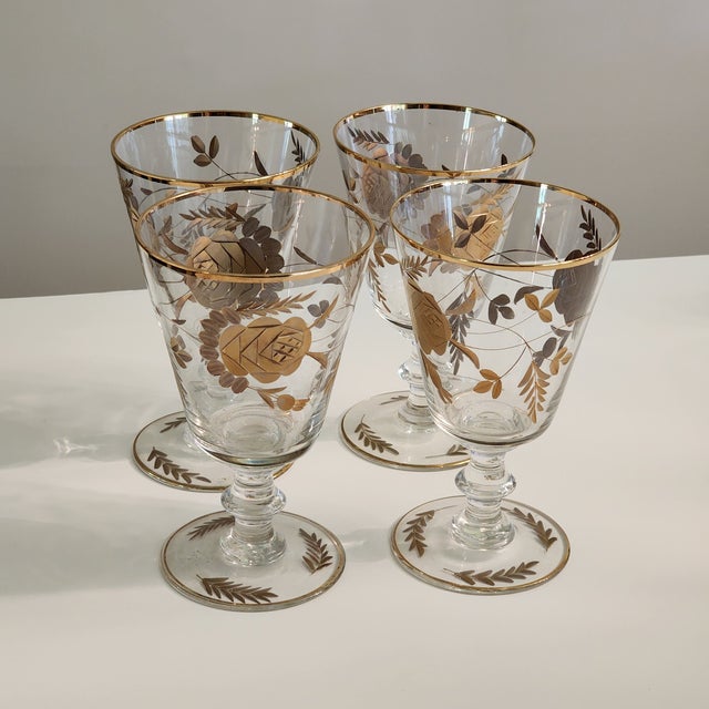 1960s 24k Gold Encrusted Crystal Classic Wine Glasses - Set of 4 For Sale - Image 12 of 16