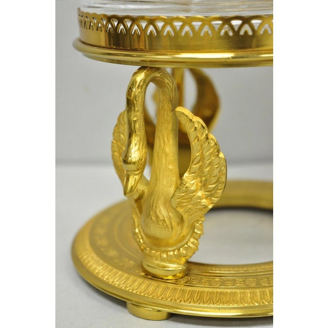 Gold Vintage French Baccarat Style Bronze Swan & Cut Crystal Glass Liquor Decanter For Sale - Image 8 of 18
