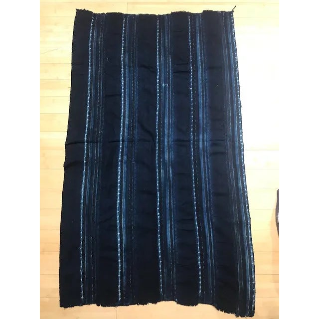 Navy Blue Blue Striped Van Verre Fabric For Sale - Image 8 of 8
