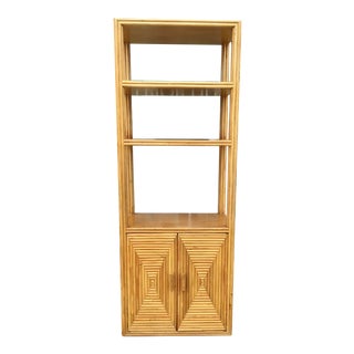 Pencil Reed Rattan Etagere With Two Door Storage For Sale