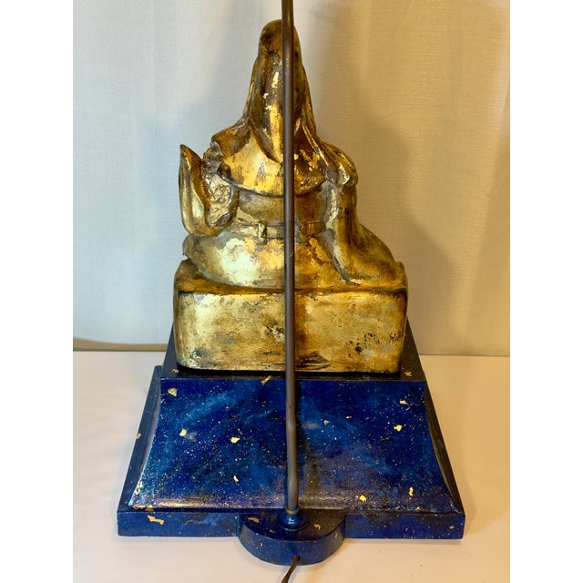 Mid-Century Parcel Gilt Faux Lapis Lazuli Asian Figural Table Lamp For Sale In Mobile - Image 6 of 10