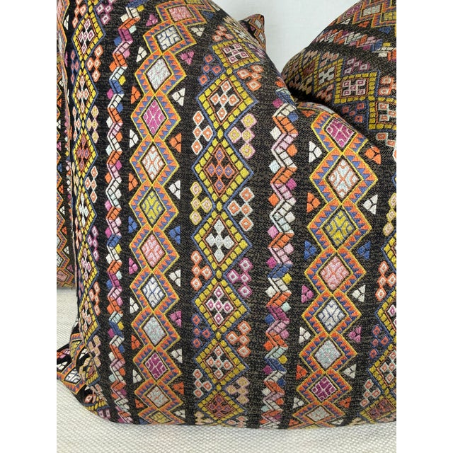 Custom pair of 22" pillows covered in Pollack & Assoc. "Bohemia" in color queen. These pillows have tapered corners to...