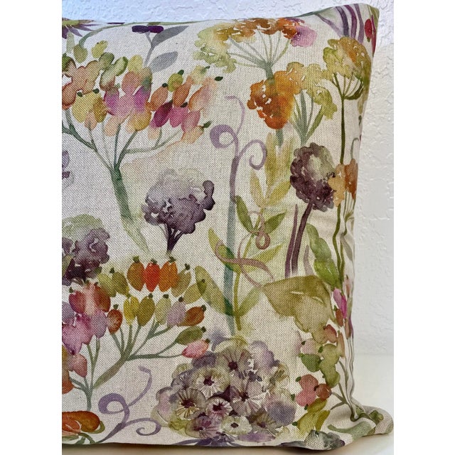 20” Square Pillow With a Purple and Orange Watercolor-Like Floral Print - Made in U K For Sale - Image 4 of 12