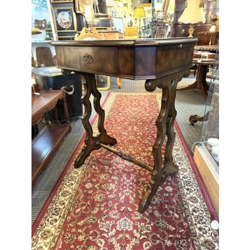 1990s 1990s Vintage Maitland Smith Single Drawer Table With Side Pullout Shelves For Sale - Image 5 of 11