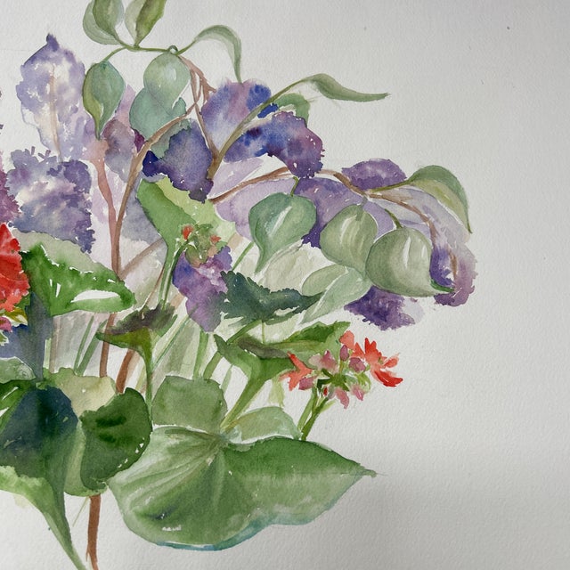 Impressionist 1980’s Original Impressionist Geraniums Watercolor Painting For Sale - Image 3 of 5