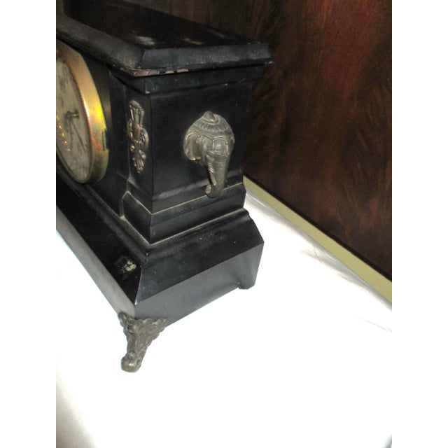 Traditional 1900s Ansonia Cast Iron Mantel Circus Clock With Elephant Heads For Sale - Image 3 of 8