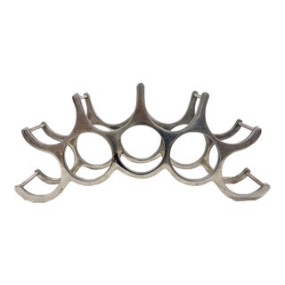Vintage Brutalist Aluminum Wine Rack 9-Bottle MCM Barware Mid Century Wine Rack For Sale