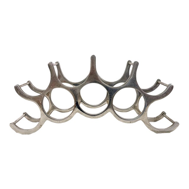 Vintage Brutalist Aluminum Wine Rack 9-Bottle MCM Barware Mid Century Wine Rack For Sale