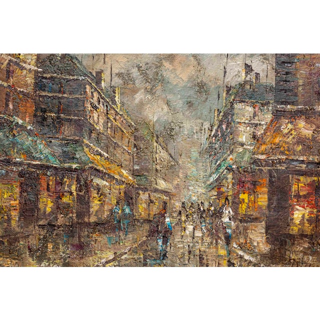 Signed European Street Scene Original Oil Painting in Ornate Gilt Frame For Sale - Image 11 of 13