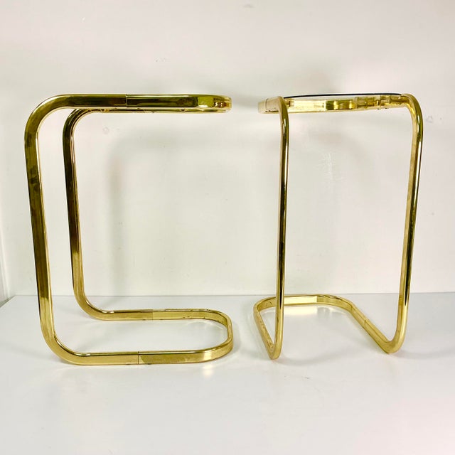 1980s Postmodern Contemporary Brass & Glass Cantilever Drink Tables - A Pair For Sale - Image 9 of 14