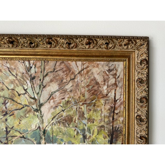 Wood 1960's Ruth Kerlin Hibbs Spring Rural Landscape Oil on Canvas Painting, Framed For Sale - Image 7 of 12