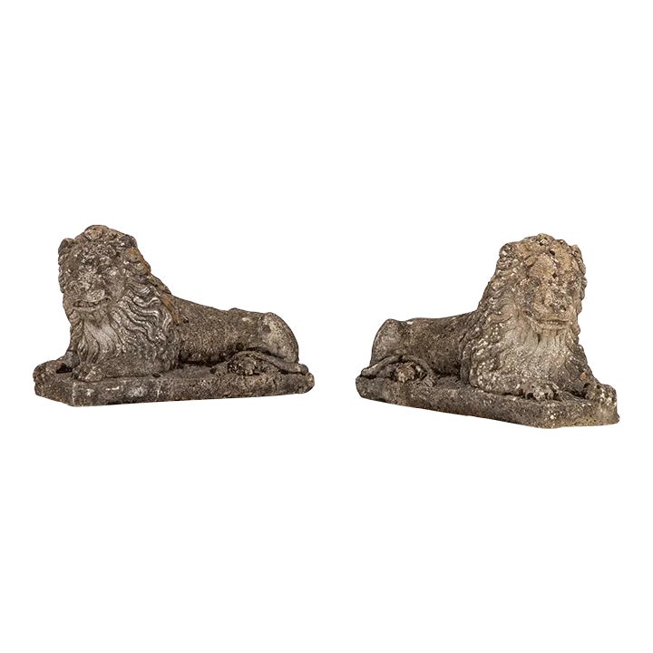 Circa 1920 English Pair of Large Recumbent Concrete Lions | Chairish