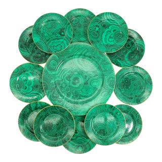 1970s Dior-Inspired Neiman Marcus Malachite Pattern Serving Set 13 Piece - Japanese Porcelain Exclusive With 22k Gold Trim For Sale