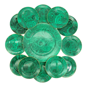 1970s Dior-Inspired Neiman Marcus Malachite Pattern Serving Set 13 Piece - Japanese Porcelain Exclusive With 22k Gold Trim