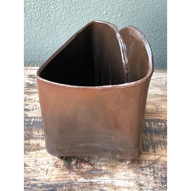 Brown Vintage Handcrafted Brown Pottery Vase For Sale - Image 8 of 14