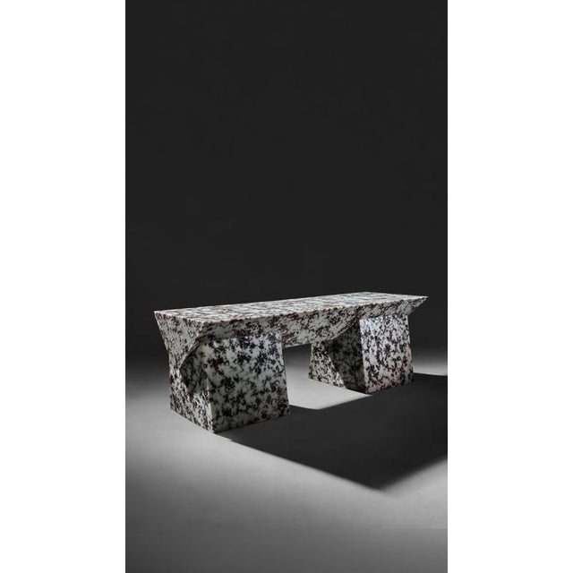 Marlene Bench in Epoxy Resin and Leather Fragments by Wedo For Sale - Image 4 of 8