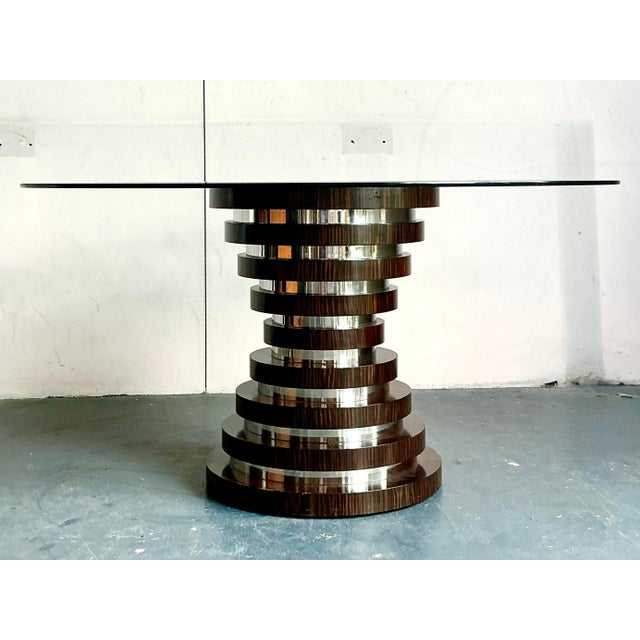 Wood Vintage Boho Zebrawood and Chrome Dining Table Pedestal For Sale - Image 7 of 7