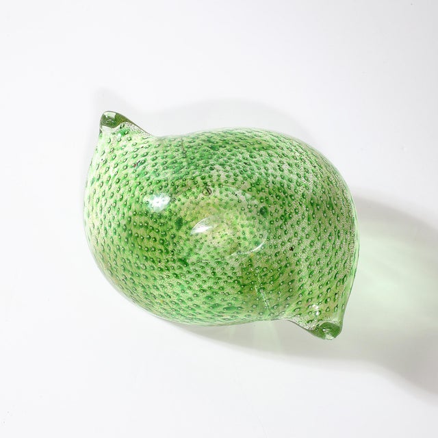 Mid-Century Hand-Blown Murano Glass Dish in Lime Green With Bullicante Detailing For Sale - Image 12 of 12