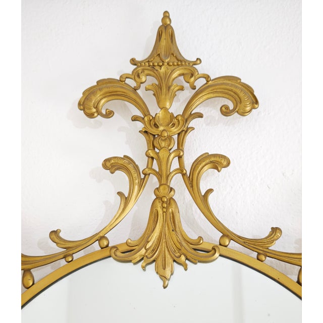 Metal Italian Decorative Oval Brass Wall Mirror, 1960s For Sale - Image 7 of 14