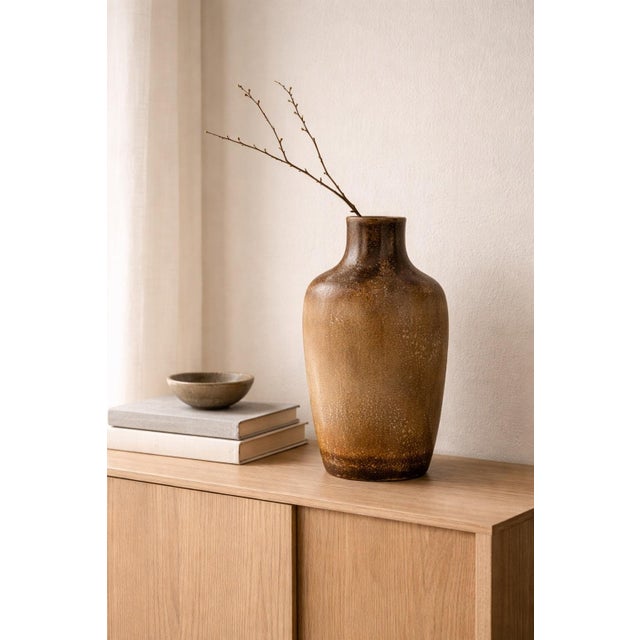 Late 20th Century Large Studio Art Pottery Vase – Textured Earth-Tone Vessel With Organic Form For Sale In Los Angeles - Image 6 of 9