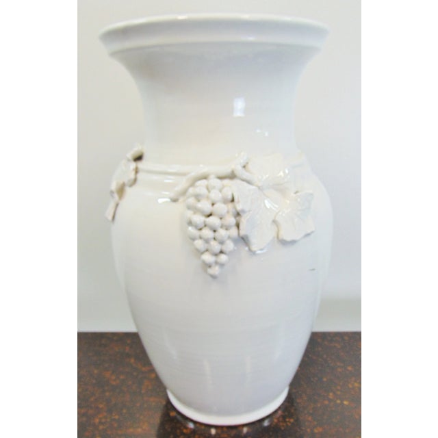 Mid 20th Century Italian White Glaze Terracotta Grape Leaf Vase For Sale - Image 5 of 5