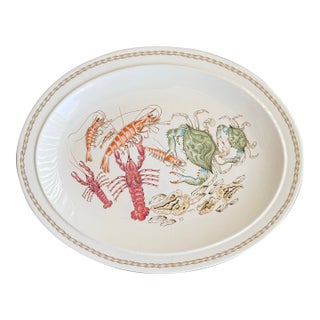 Vintage Ljungberg Coquillage 14” Ceramic Serving Platter Lobster Shrimp Crab Seafood For Sale