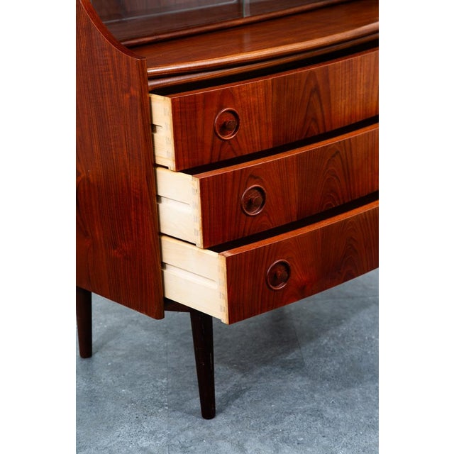 Brown Mid Century Danish Modern Secretary Desk Teak Drawers Office Vintage Glass Door For Sale - Image 8 of 12