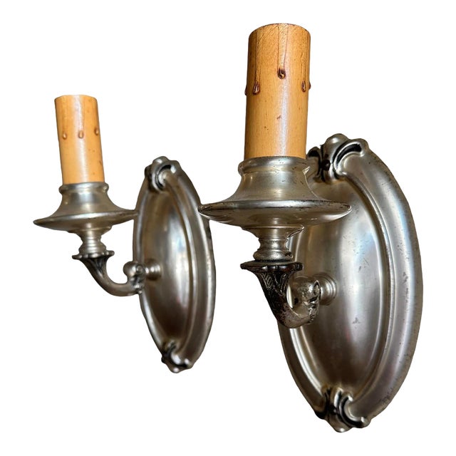 Pair Brass With Original Silver Plate Finish Wall Scones Circa 1930 For Sale
