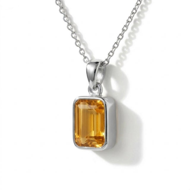 Contemporary Natural Citrine Gemstone 925 Silver Pendant, November Birthstone Pendant For Sale - Image 3 of 4