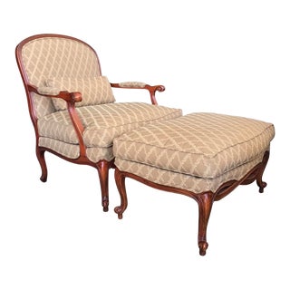2000s Ethan Allen Louis XV-Style Fauteuil With Ottoman Set- 2 Pieces For Sale