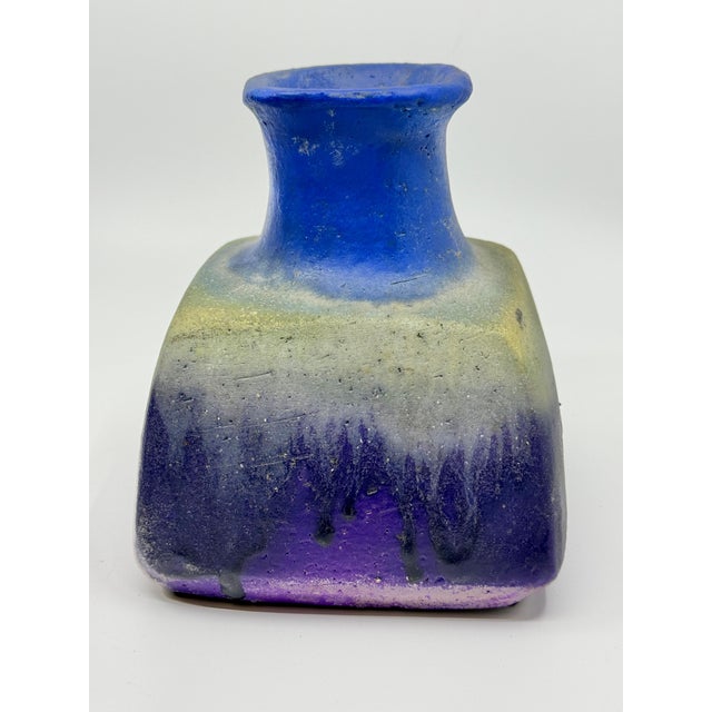 Beautiful Blue Drip Glazed Fantoni Square Fantoni Vase For Sale - Image 10 of 14