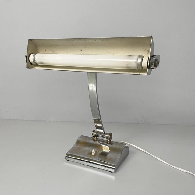 Silver Italian Art Deco Table Lamp in Chromed Brass, 1930s For Sale - Image 8 of 13