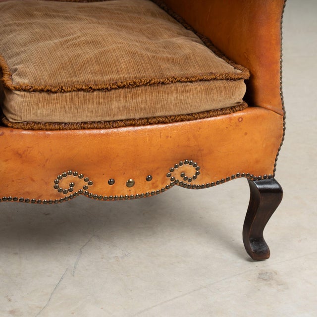Pair, 20th Century Vintage Danish Brown Leather Club Chairs With Decorative Nail Head Trim For Sale - Image 12 of 13