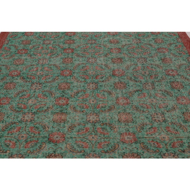 Vintage Distressed Rug With Teal and Red Floral Patterns - Rug & Kilim For Sale In New York - Image 6 of 10