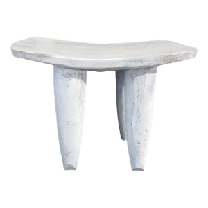 African Distressed White Senufo Wood Stool /Table I . Coast