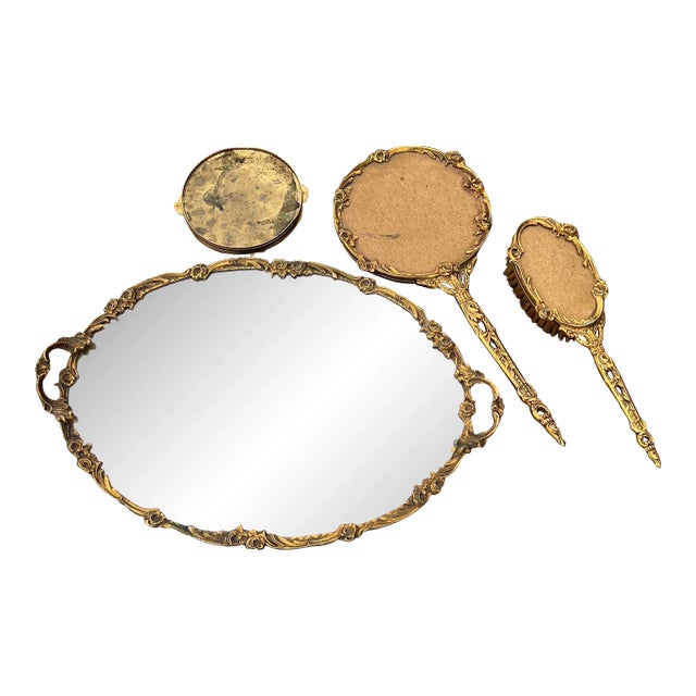 1950s Gold Gilt Vanity Mirror Set - 4 Pieces For Sale
