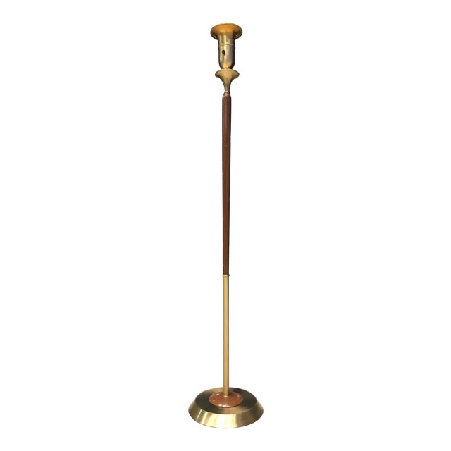Danish Modern Walnut & Brass Torchiere Floor Lamp Manner of Gerald Thurston for Lightolier For Sale