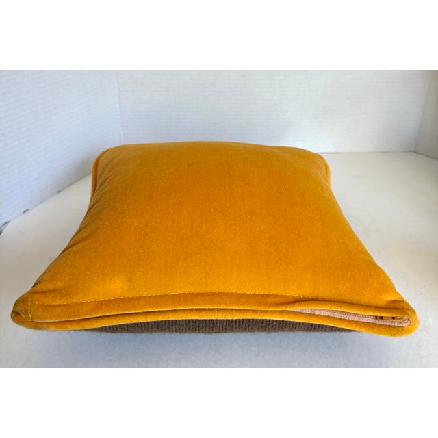 Vintage Hand-Stitched Floral Needlepoint Pillow With Golden Velvet Back For Sale In Los Angeles - Image 6 of 6