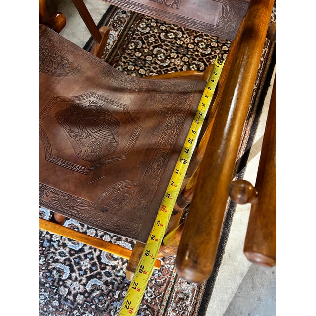 Wooden and Leather Handmade Rocking Chair With Costa Rica Birds Design For Sale - Image 12 of 12